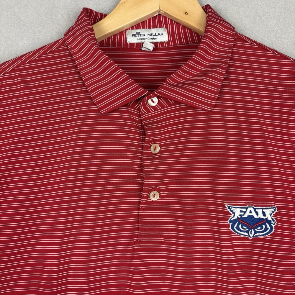 Peter Millar Summer Comfort Polo Mens XL Red White Striped FAU Owls Golf Stretch